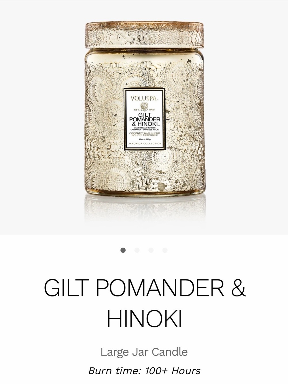Voluspa Gilt Pomander Hinoki Large Jar Candle - Picture 5 of 7